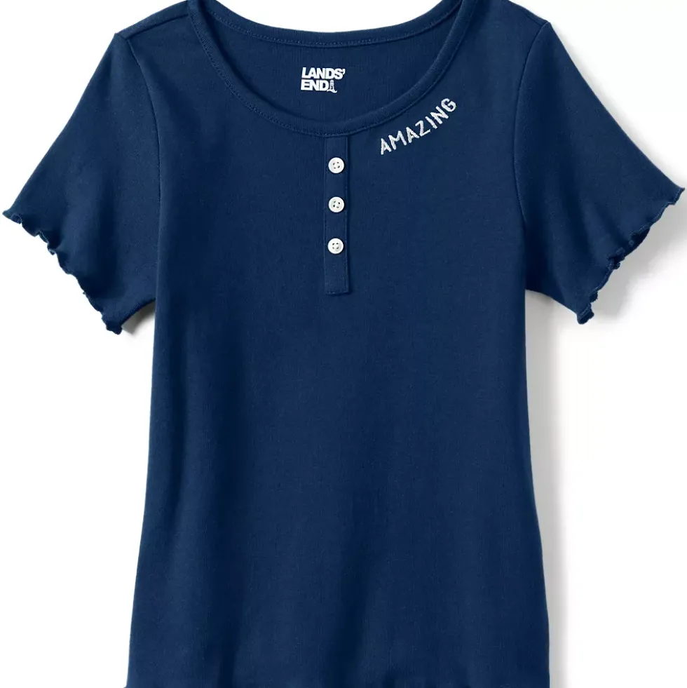 Girls Short Sleeve Ribbed Henley T-Shirt