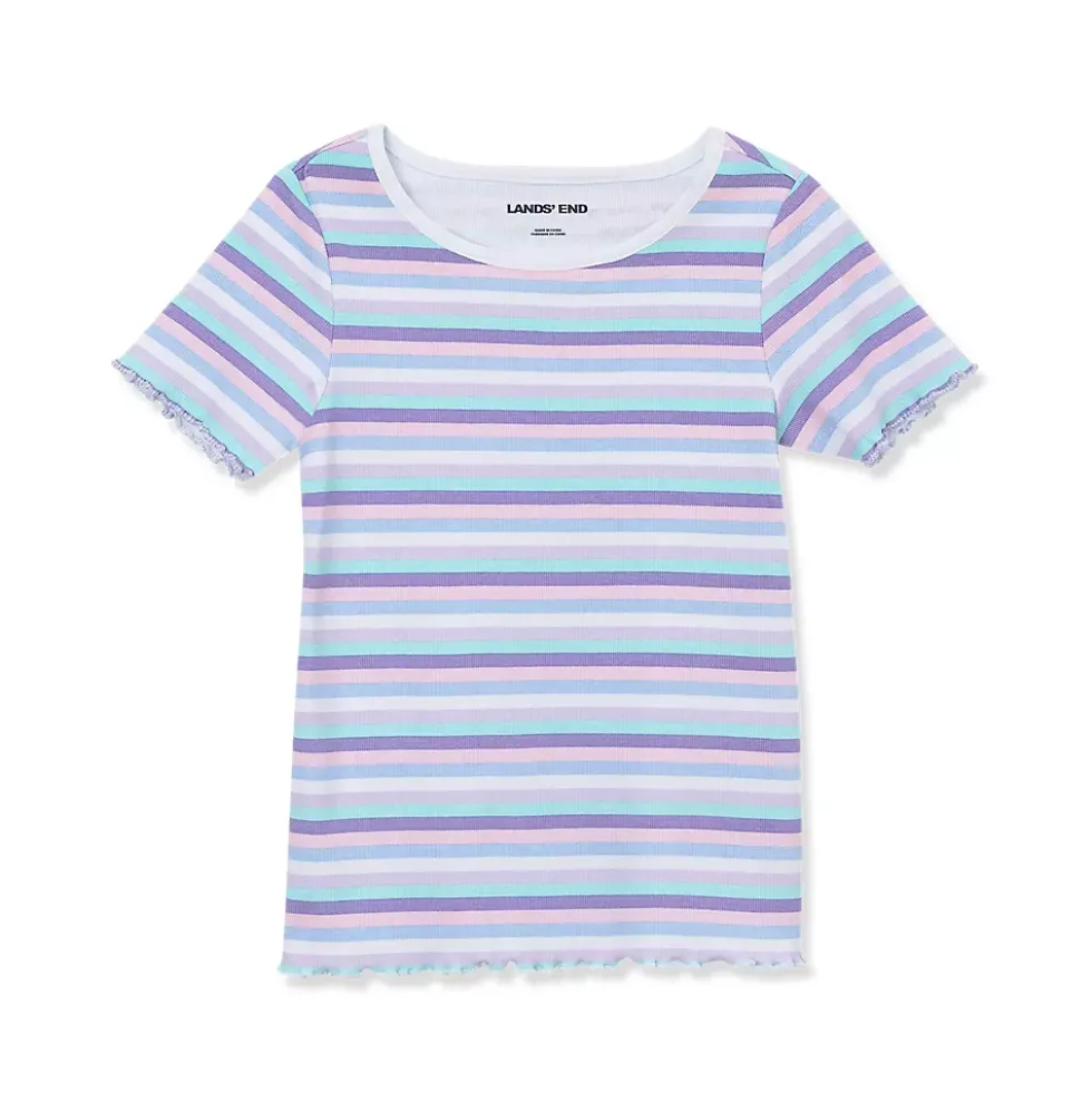 Girls Short Sleeve Ribbed Knit Tee