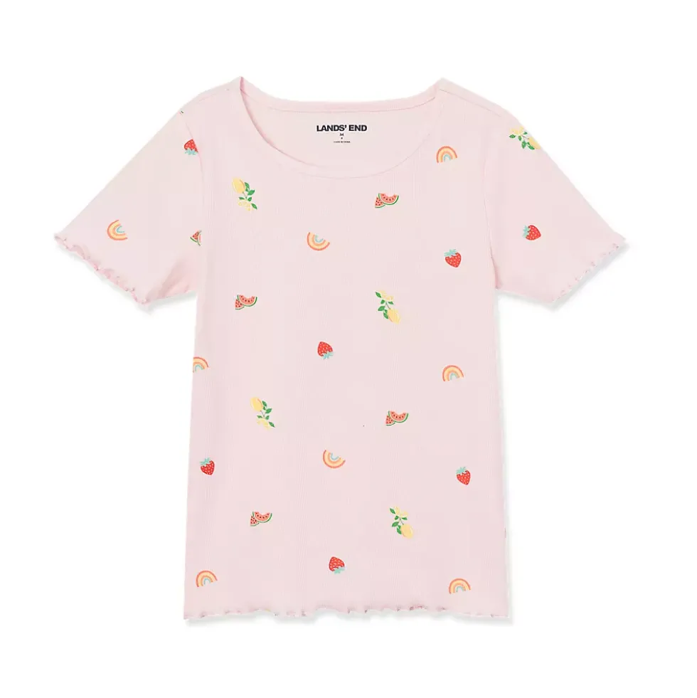 Girls Short Sleeve Ribbed Knit Tee