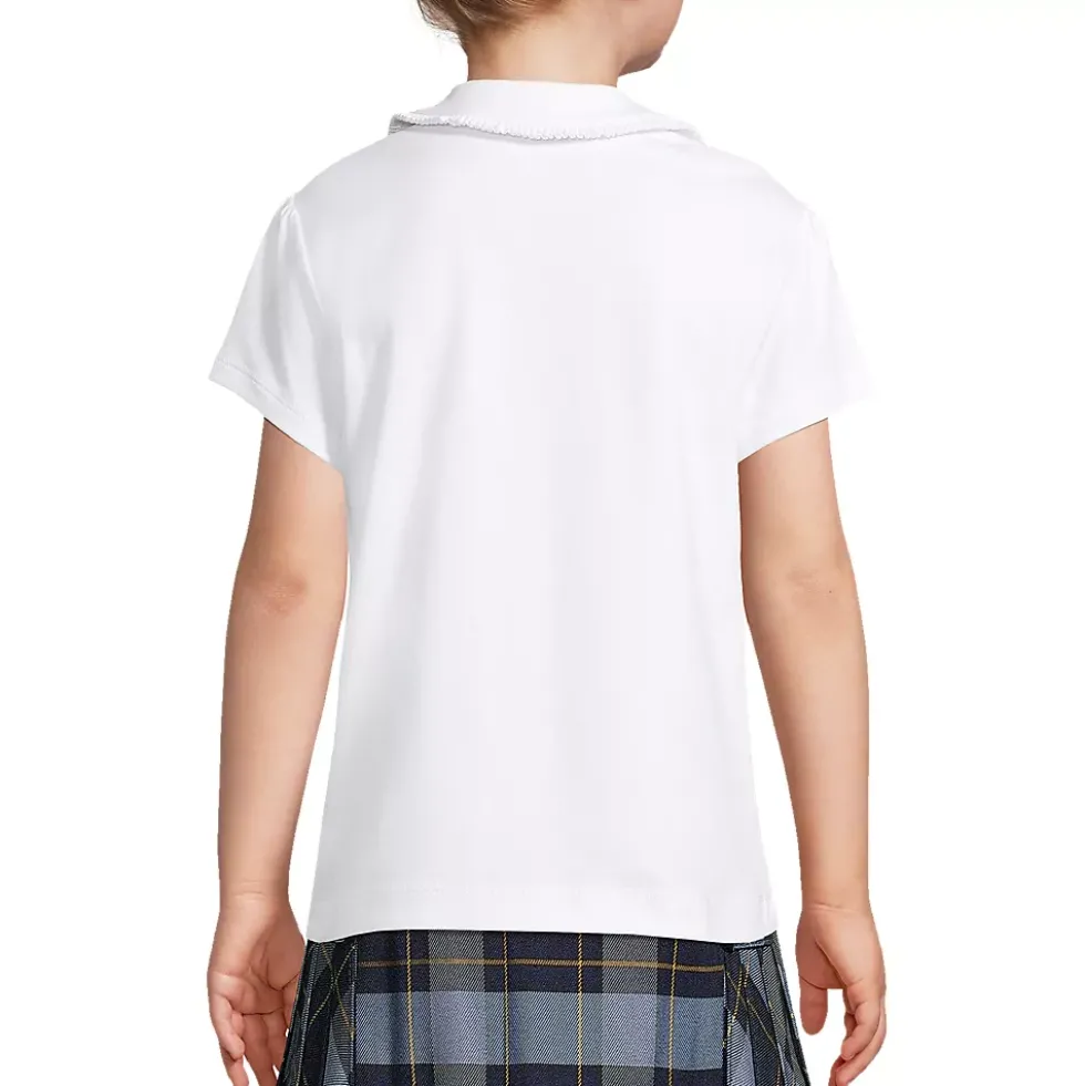 Girls Short Sleeve Ruffled Peter Pan Collar Knit Shirt