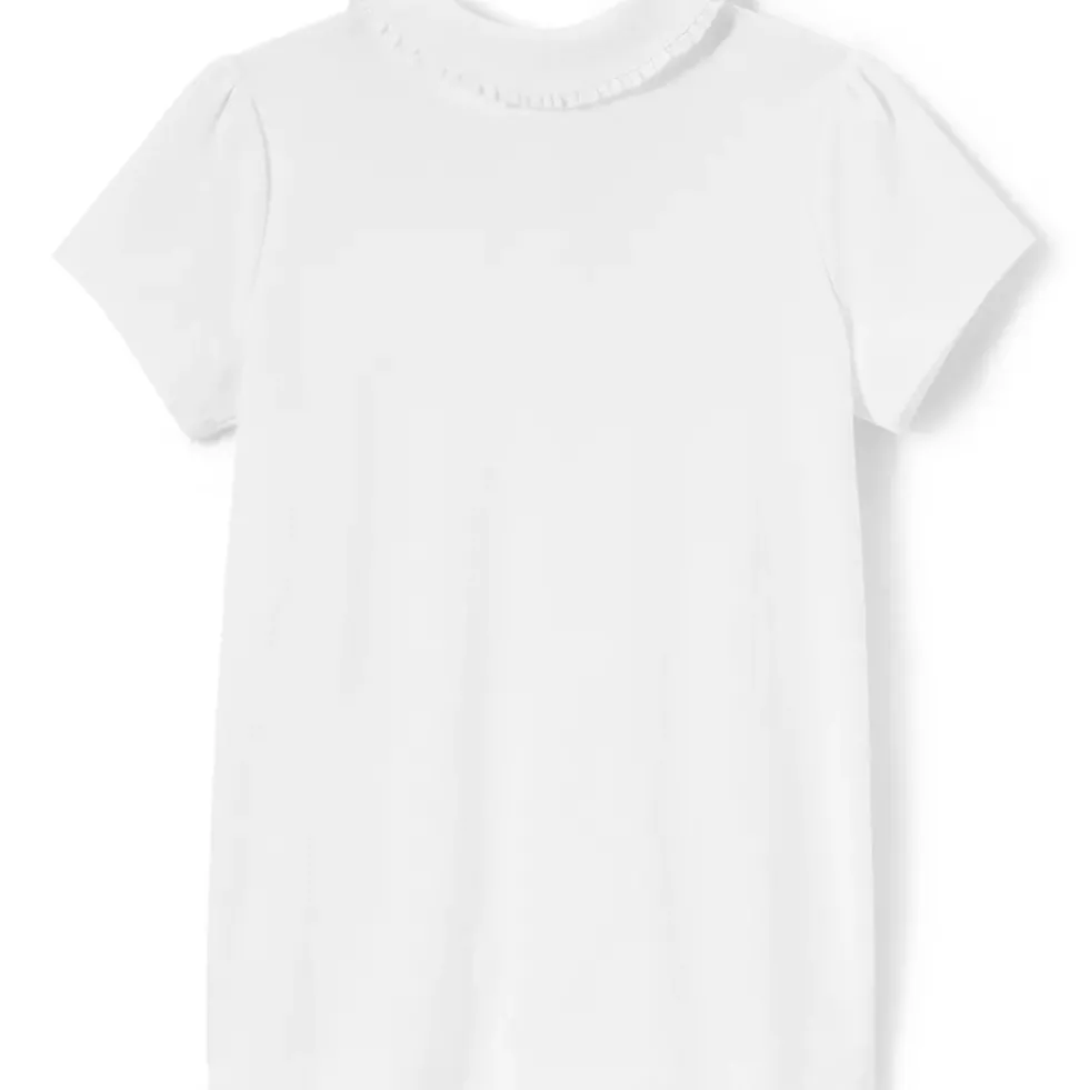 Girls Short Sleeve Ruffled Peter Pan Collar Knit Shirt