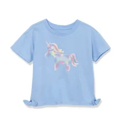 Girls Short Sleeve Side Tie Graphic Tee