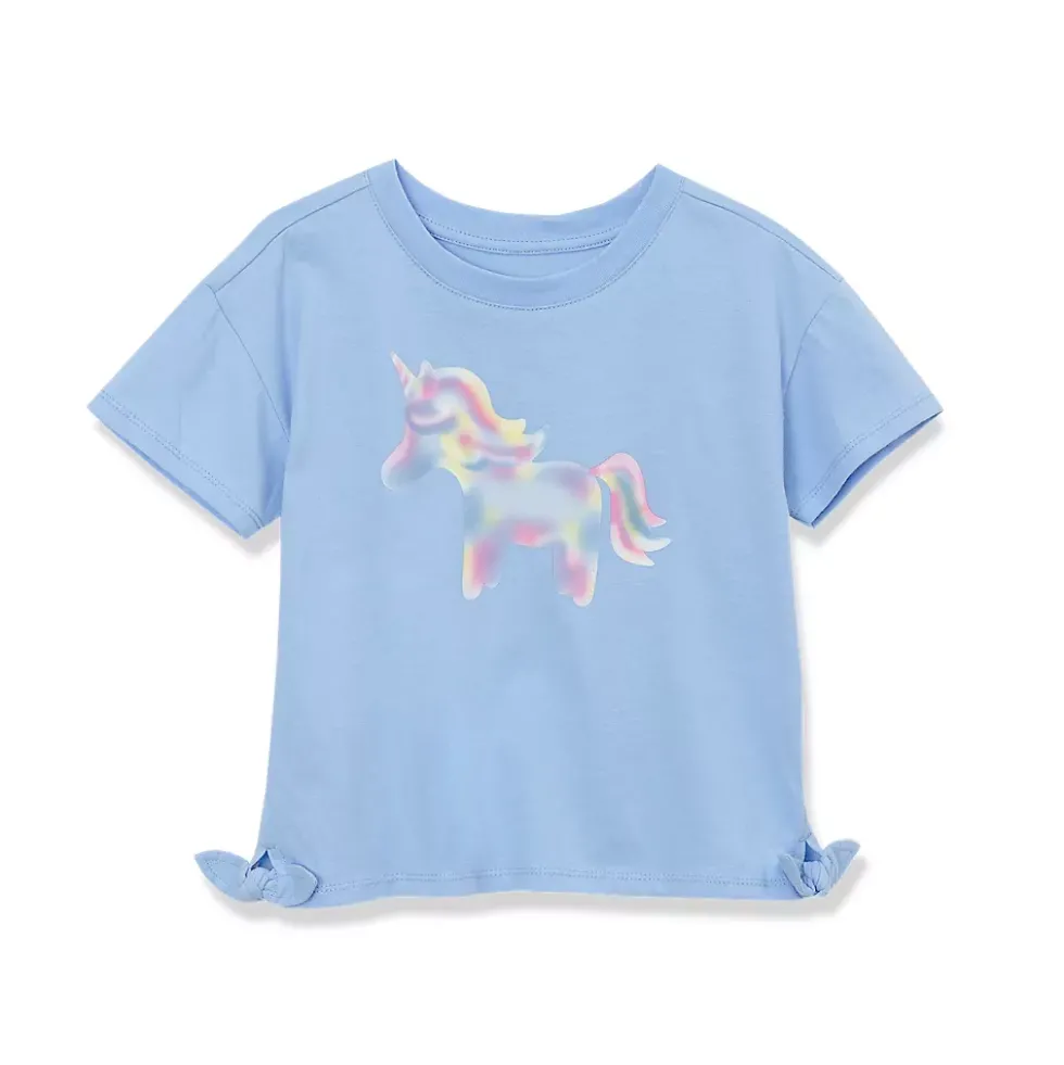 Girls Short Sleeve Side Tie Graphic Tee