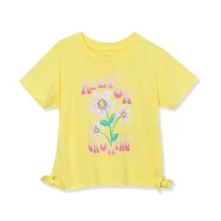 Girls Short Sleeve Side Tie Graphic Tee