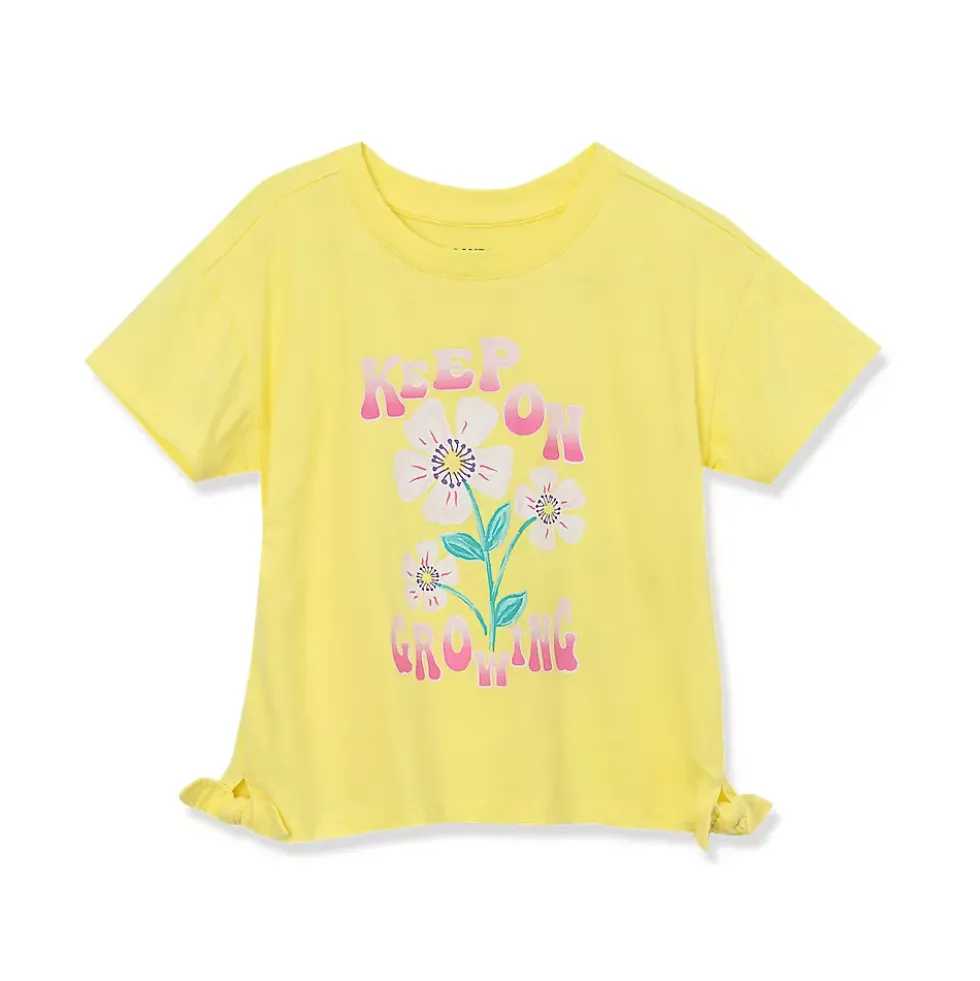 Girls Short Sleeve Side Tie Graphic Tee