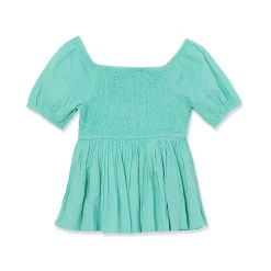 Girls Short Sleeve Smocked Woven Top