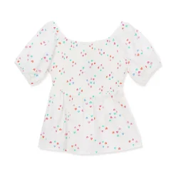 Girls Short Sleeve Smocked Woven Top