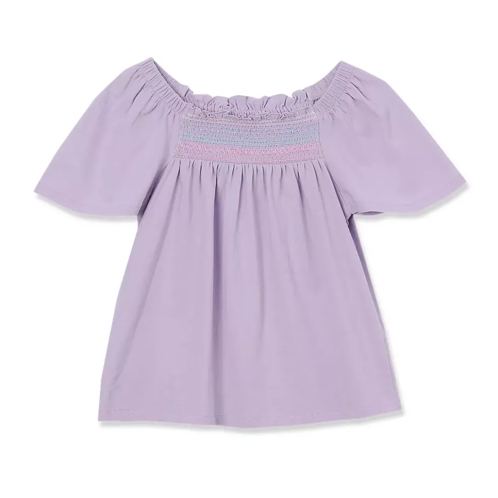 Girls Short Sleeve Smock Flutter Top