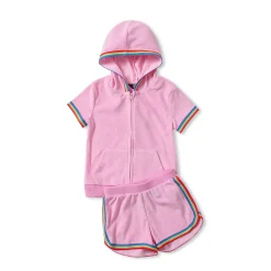 Girls Terry Zip Front Top and Shorts Cover Up Set