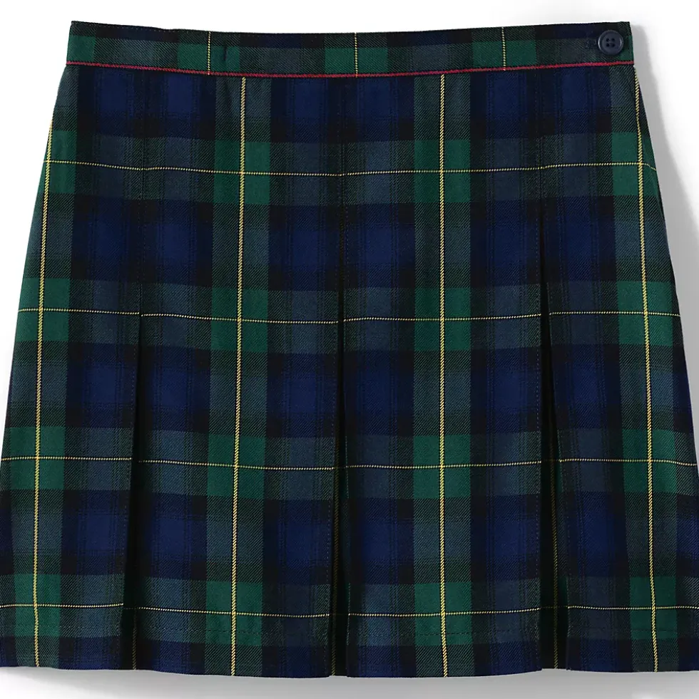 Girls Top of the Knee Plaid Box Pleat Skirt