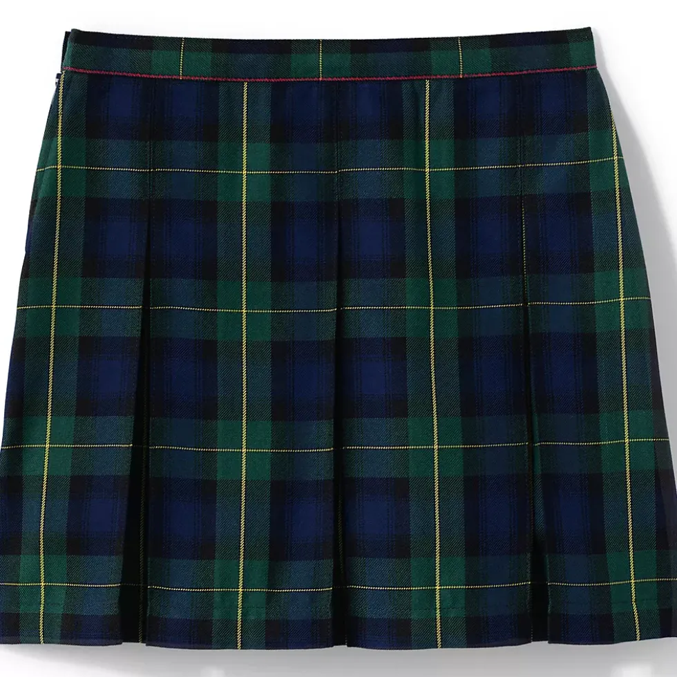 Girls Top of the Knee Plaid Box Pleat Skirt