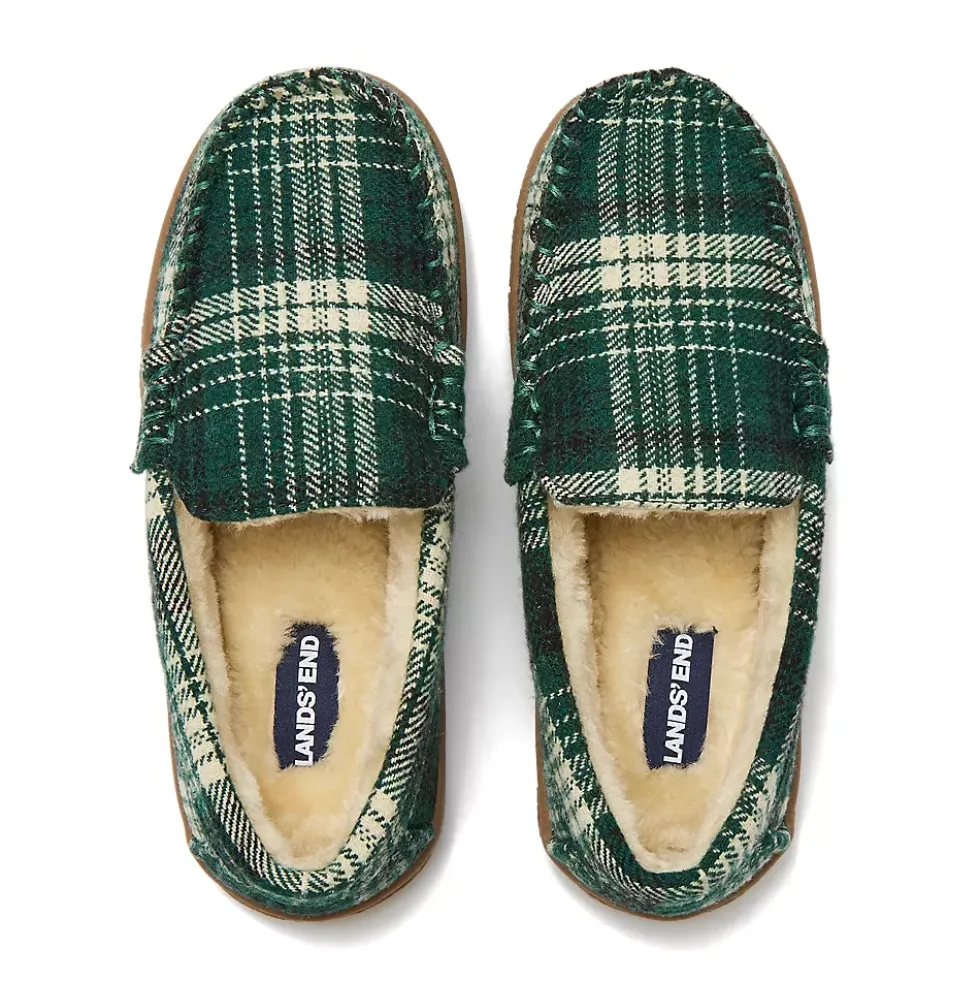 Kids Fuzzy Lined Plaid Moccasin Slippers