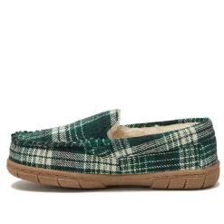 Kids Fuzzy Lined Plaid Moccasin Slippers