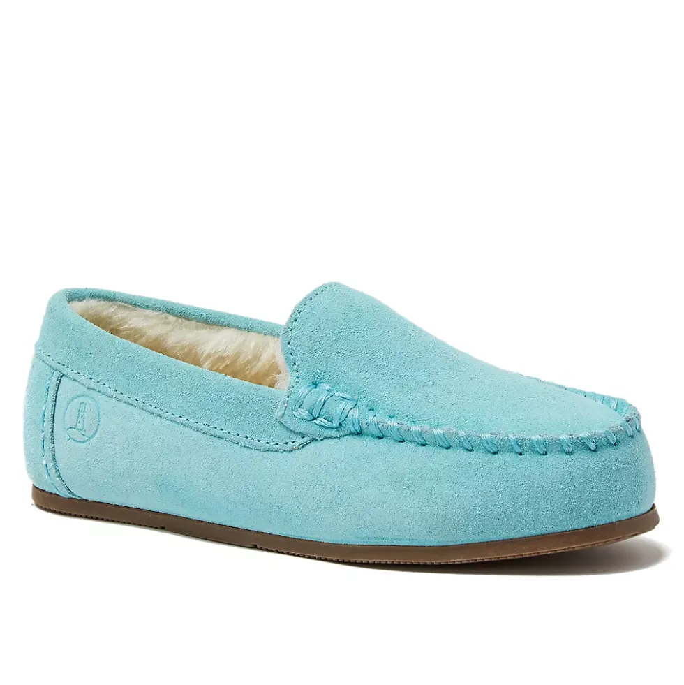 Kids Fuzzy Lined Suede Moccasin Slippers