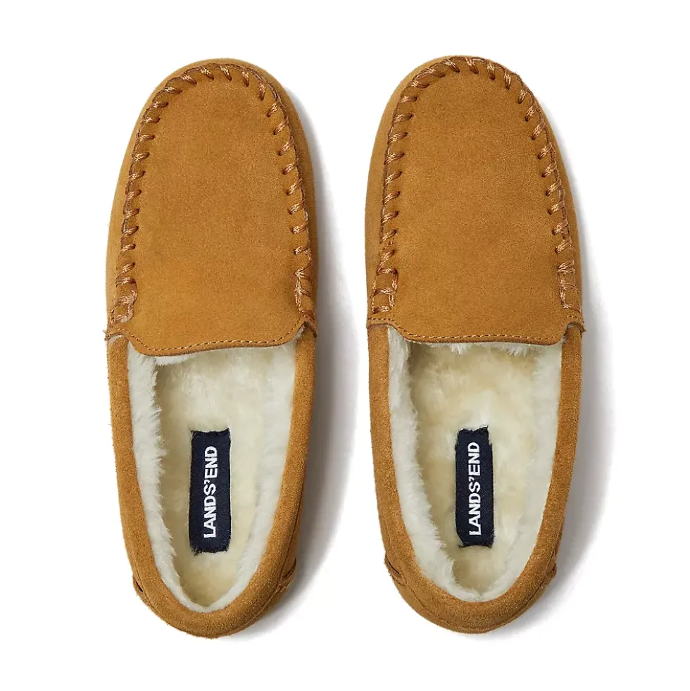 Kids Fuzzy Lined Suede Moccasin Slippers