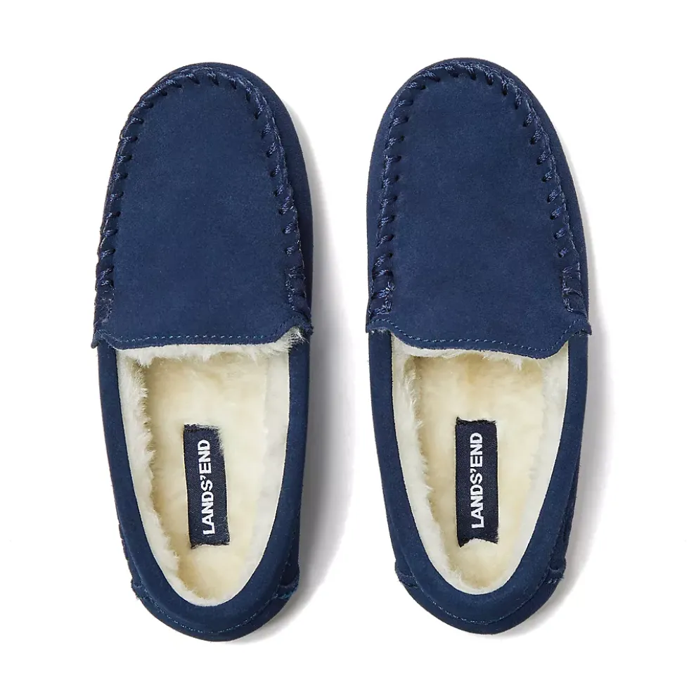 Kids Fuzzy Lined Suede Moccasin Slippers
