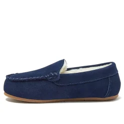 Kids Fuzzy Lined Suede Moccasin Slippers