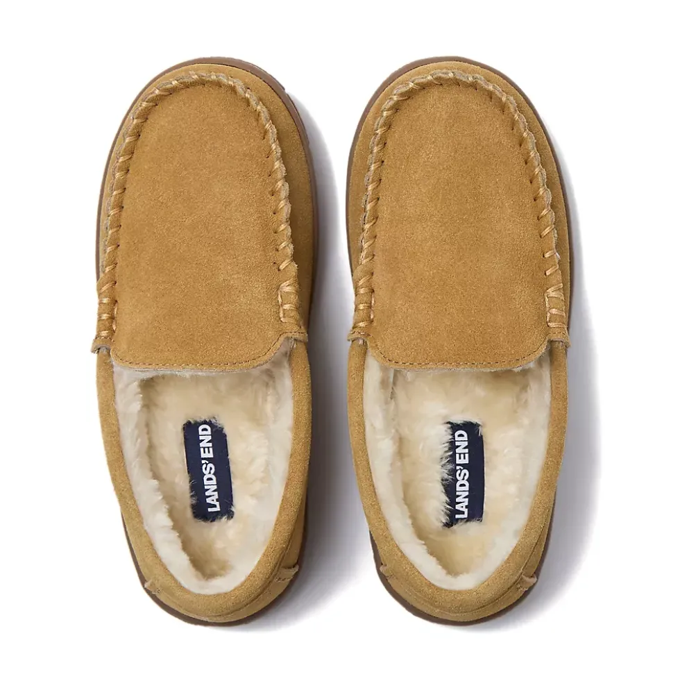Kids Fuzzy Lined Suede Moccasin Slippers