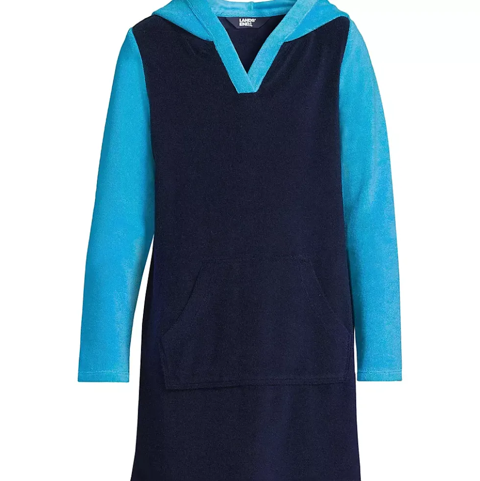 Kids Long Sleeve Hooded Front Pocket Terry Cloth Swimsuit Cover-Up