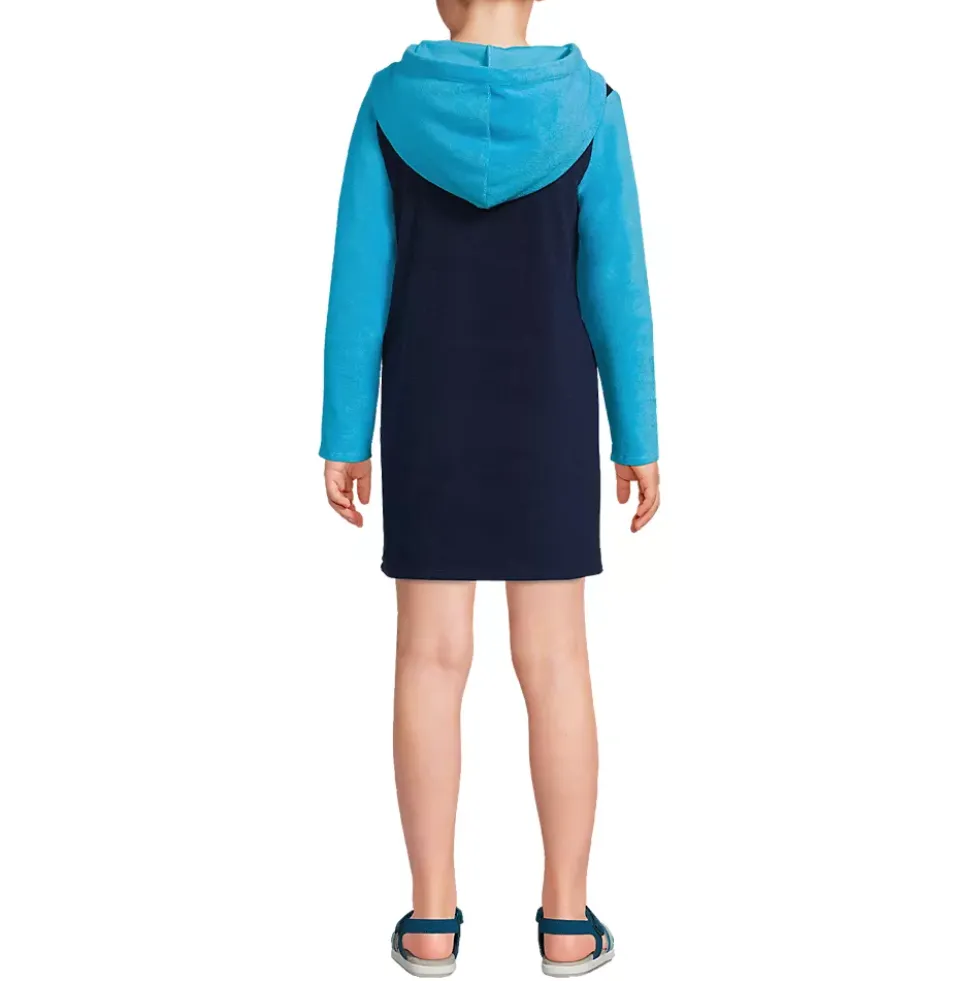 Kids Long Sleeve Hooded Front Pocket Terry Cloth Swimsuit Cover-Up
