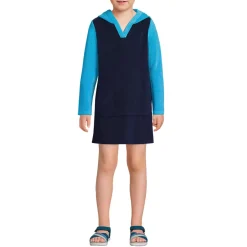 Kids Long Sleeve Hooded Front Pocket Terry Cloth Swimsuit Cover-Up