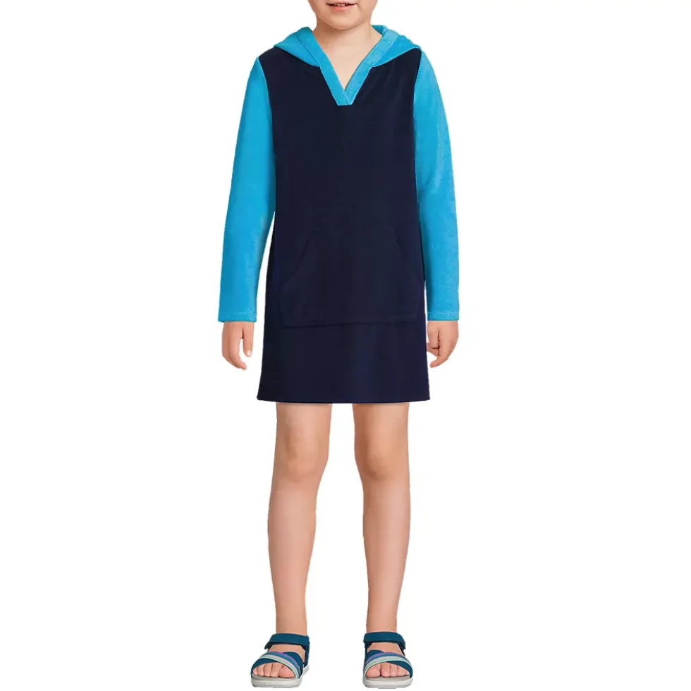 Kids Long Sleeve Hooded Front Pocket Terry Cloth Swimsuit Cover-Up