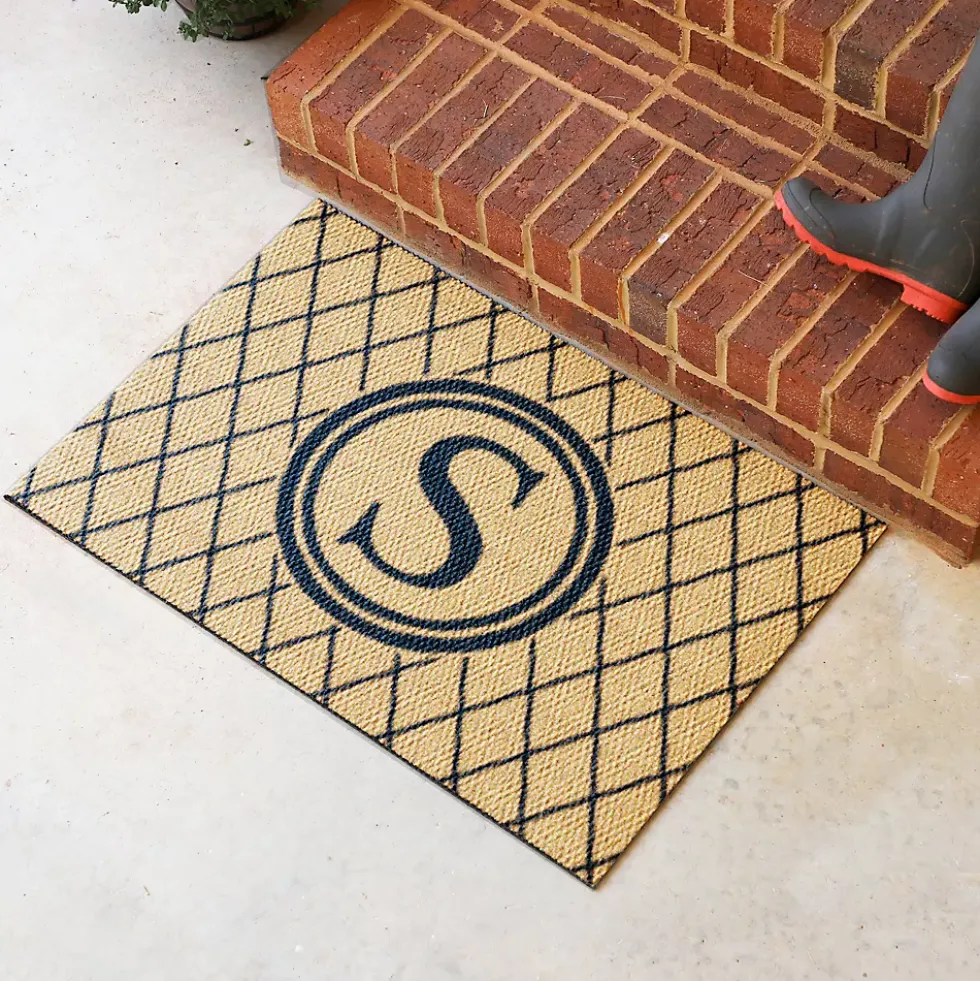 Matterly Neighburly Monogrammed Doormat Argyle