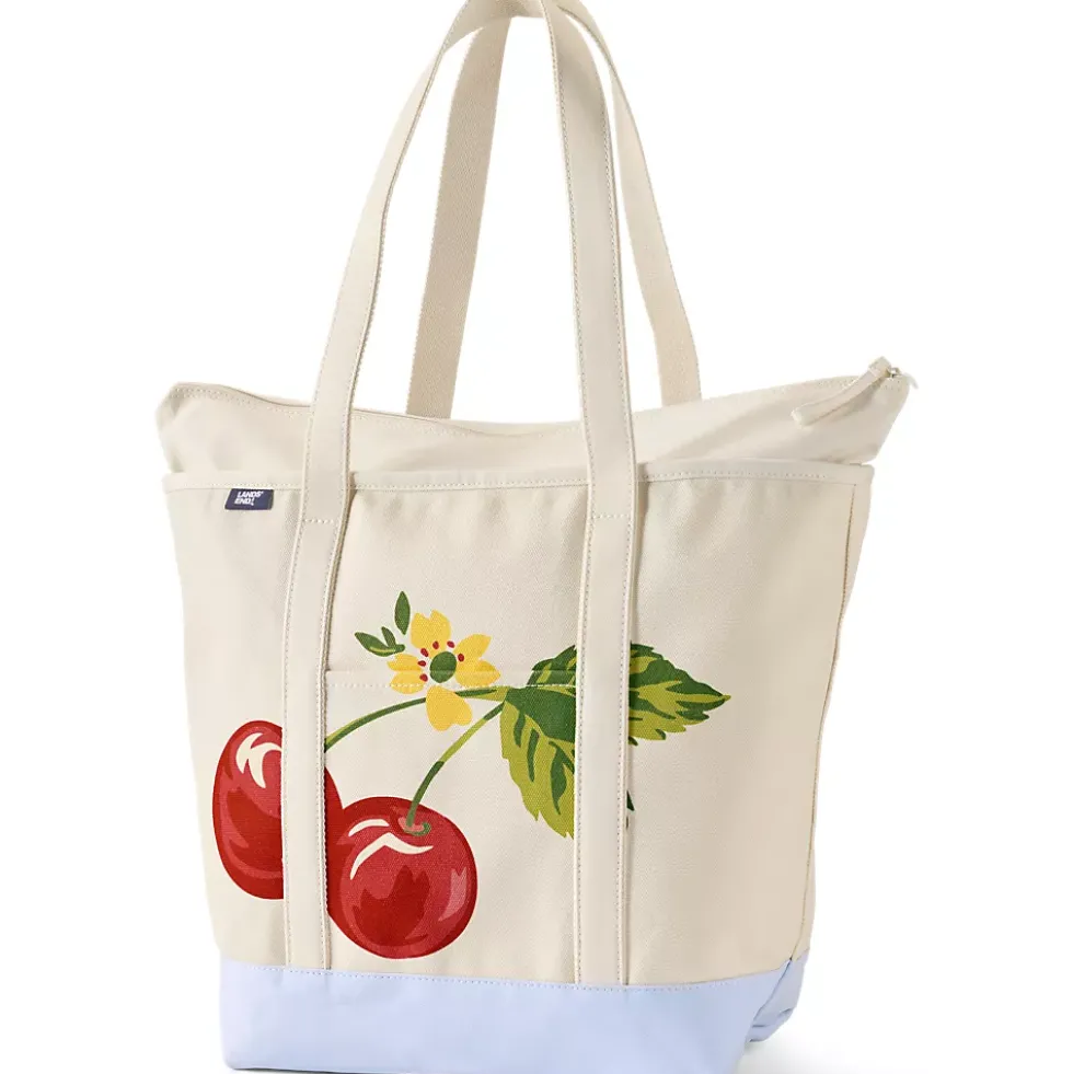 Medium Print 5 Pocket Open Top Canvas Tote Bag