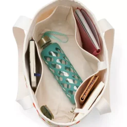 Medium Print 5 Pocket Open Top Canvas Tote Bag