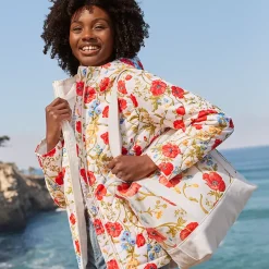 Medium Print 5 Pocket Open Top Canvas Tote Bag