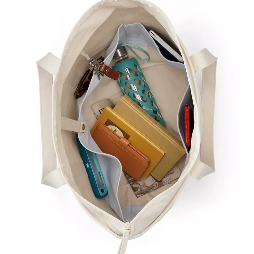 Medium Print 5 Pocket Open Top Canvas Tote Bag