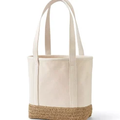 Medium Raffia Open Top Canvas Tote Bag