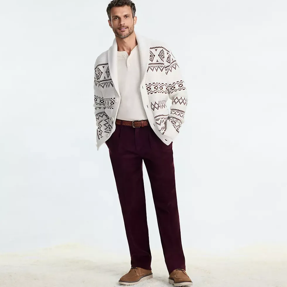 Men's Corduroy Comfort Waist Classic Fit Pleated Front Pant