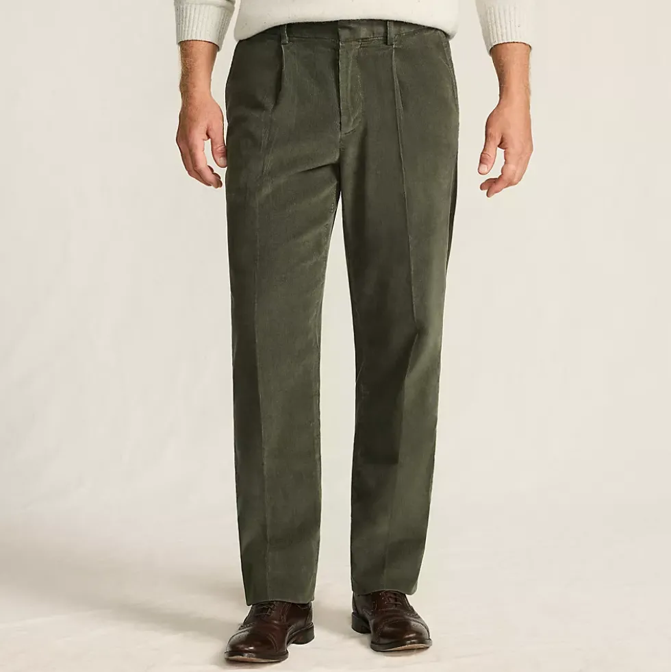 Men's Corduroy Comfort Waist Classic Fit Pleated Front Pant