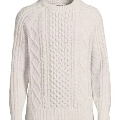 Men's Cotton Blend Aran Cable Crew Neck Sweater
