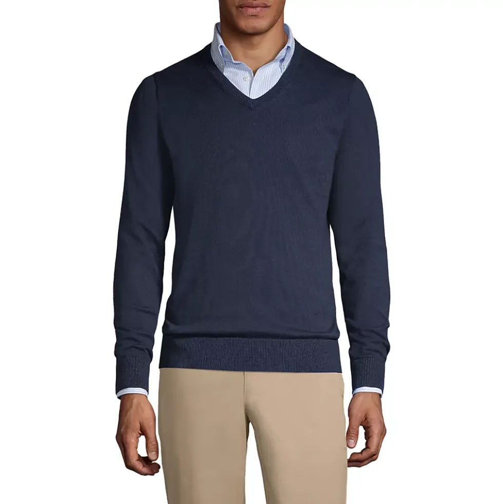 Men's Cotton Modal Fine Gauge V-neck Sweater