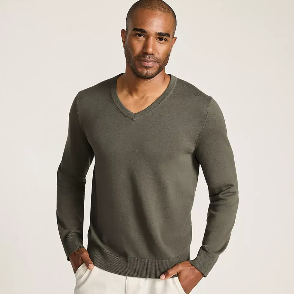 Men's Fine Gauge Cotton V Neck Sweater