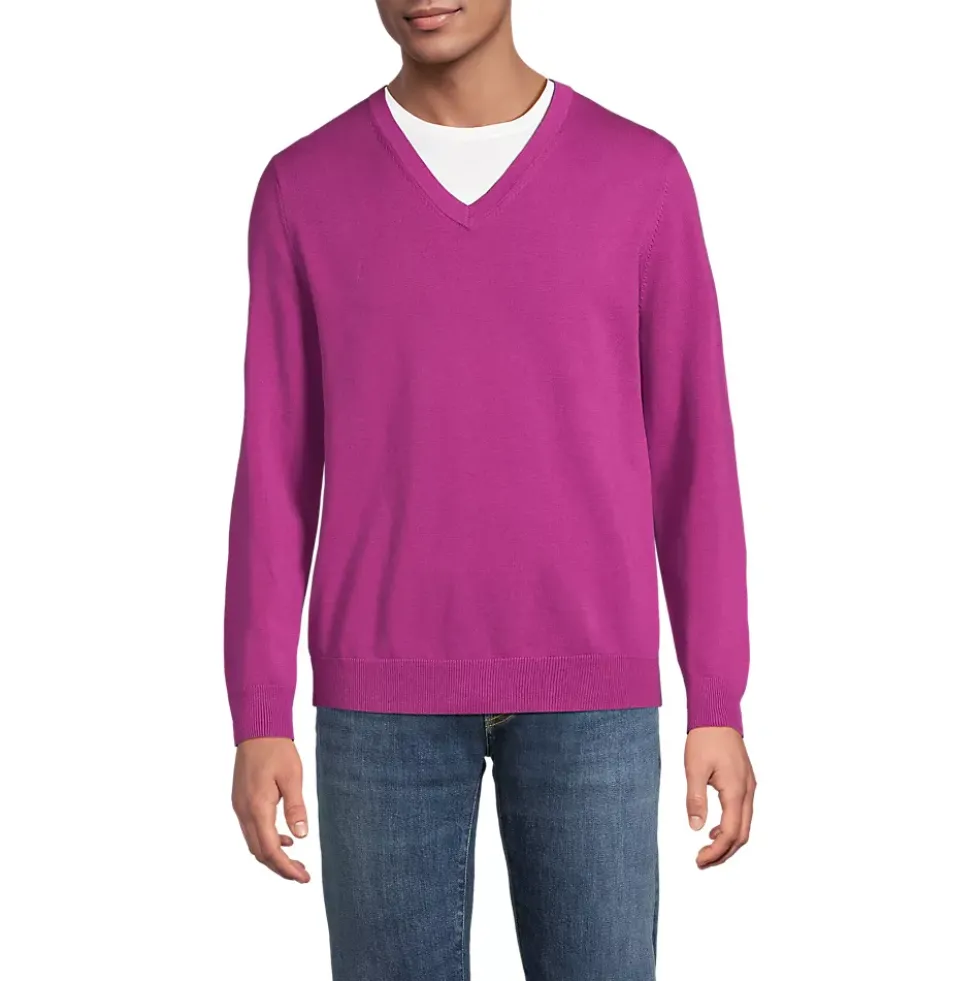 Men's Fine Gauge Cotton V Neck Sweater