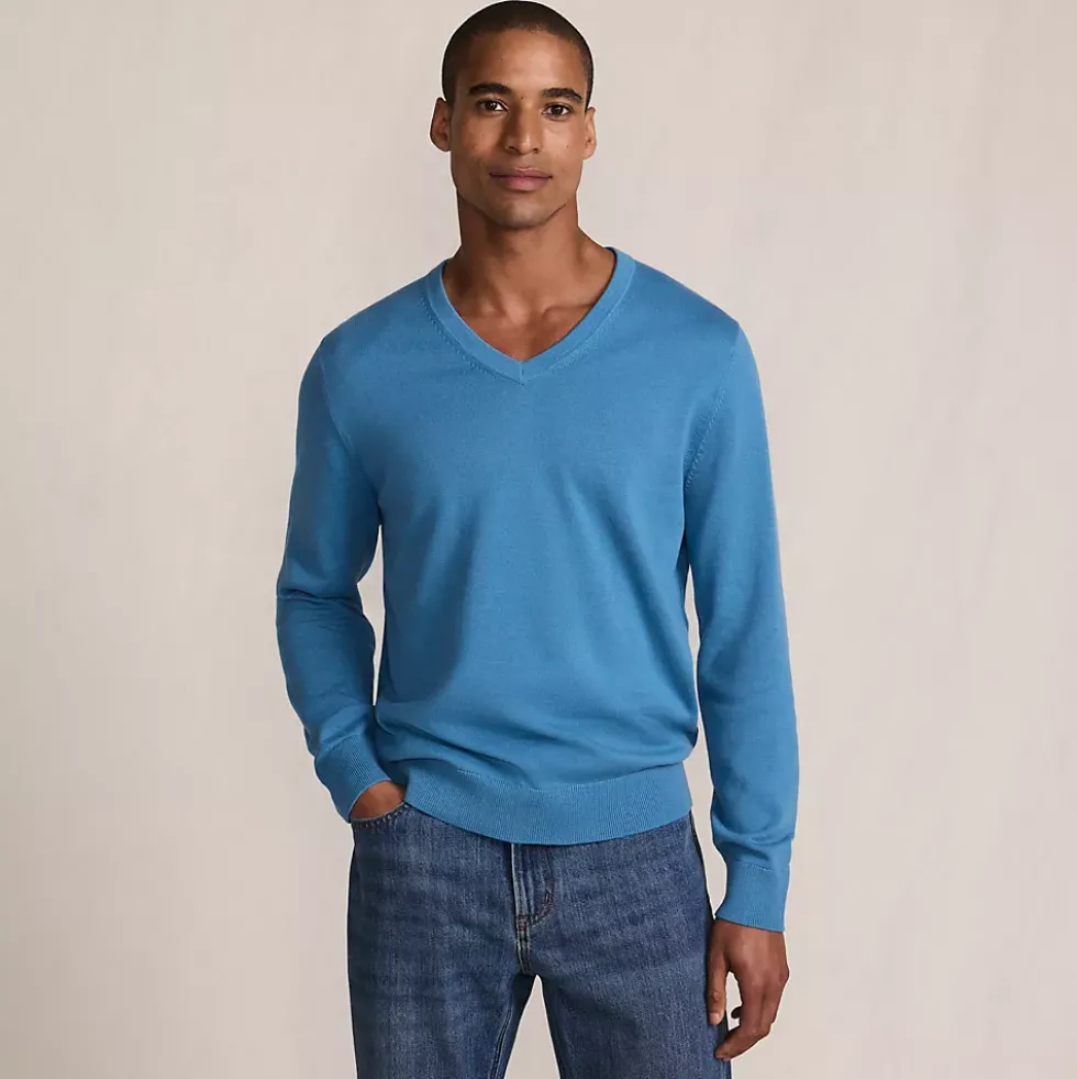 Men's Fine Gauge Cotton V Neck Sweater