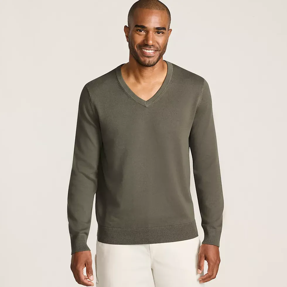 Men's Fine Gauge Cotton V Neck Sweater