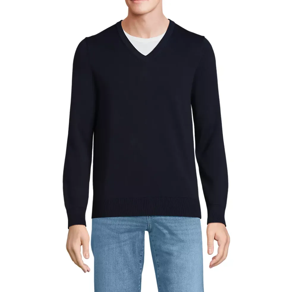 Men's Fine Gauge Cotton V Neck Sweater