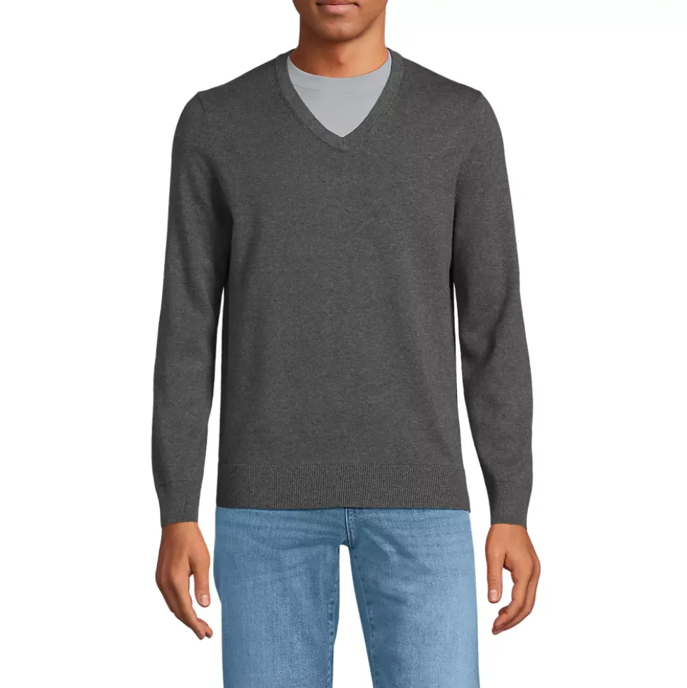 Men's Fine Gauge Cotton V Neck Sweater