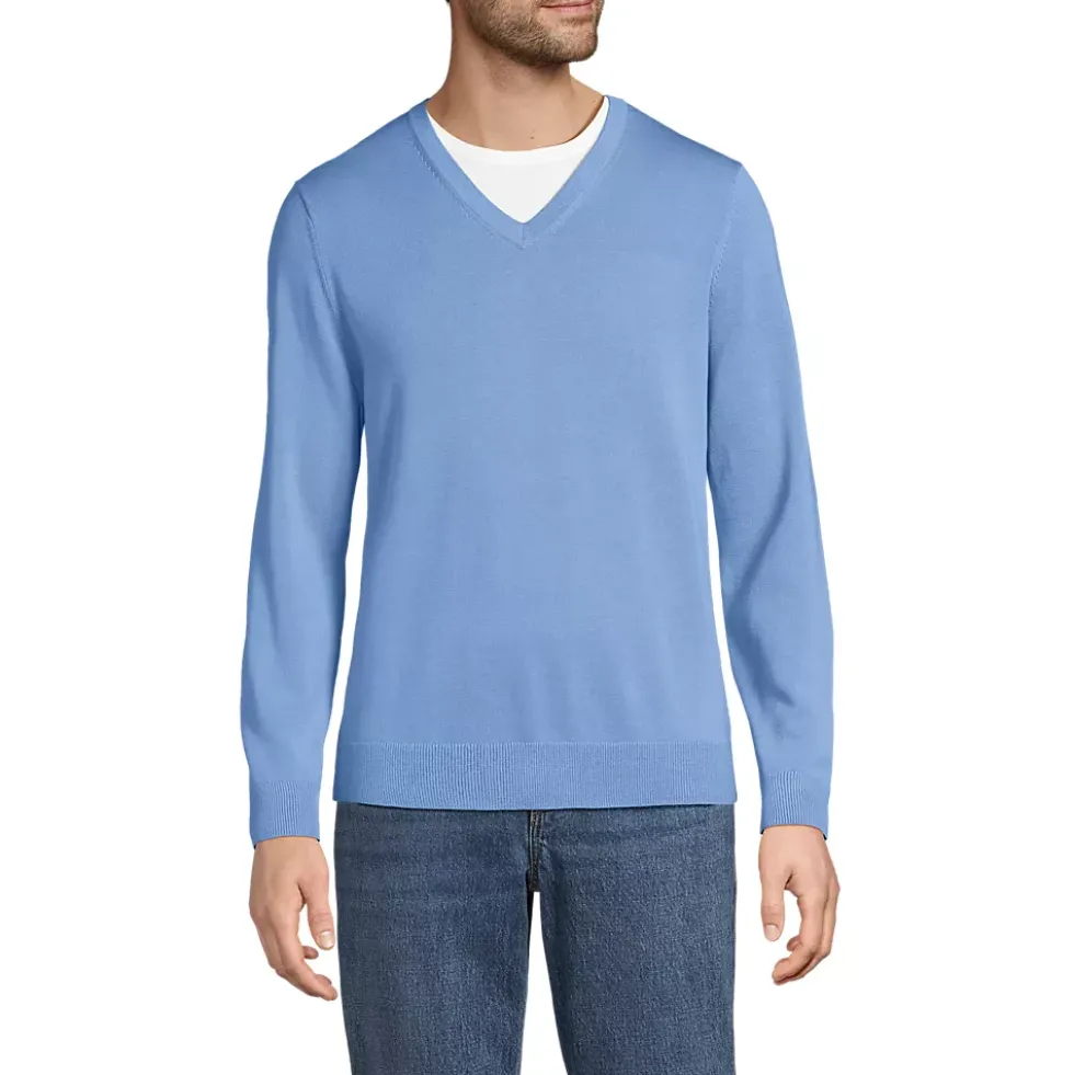 Men's Fine Gauge Cotton V Neck Sweater