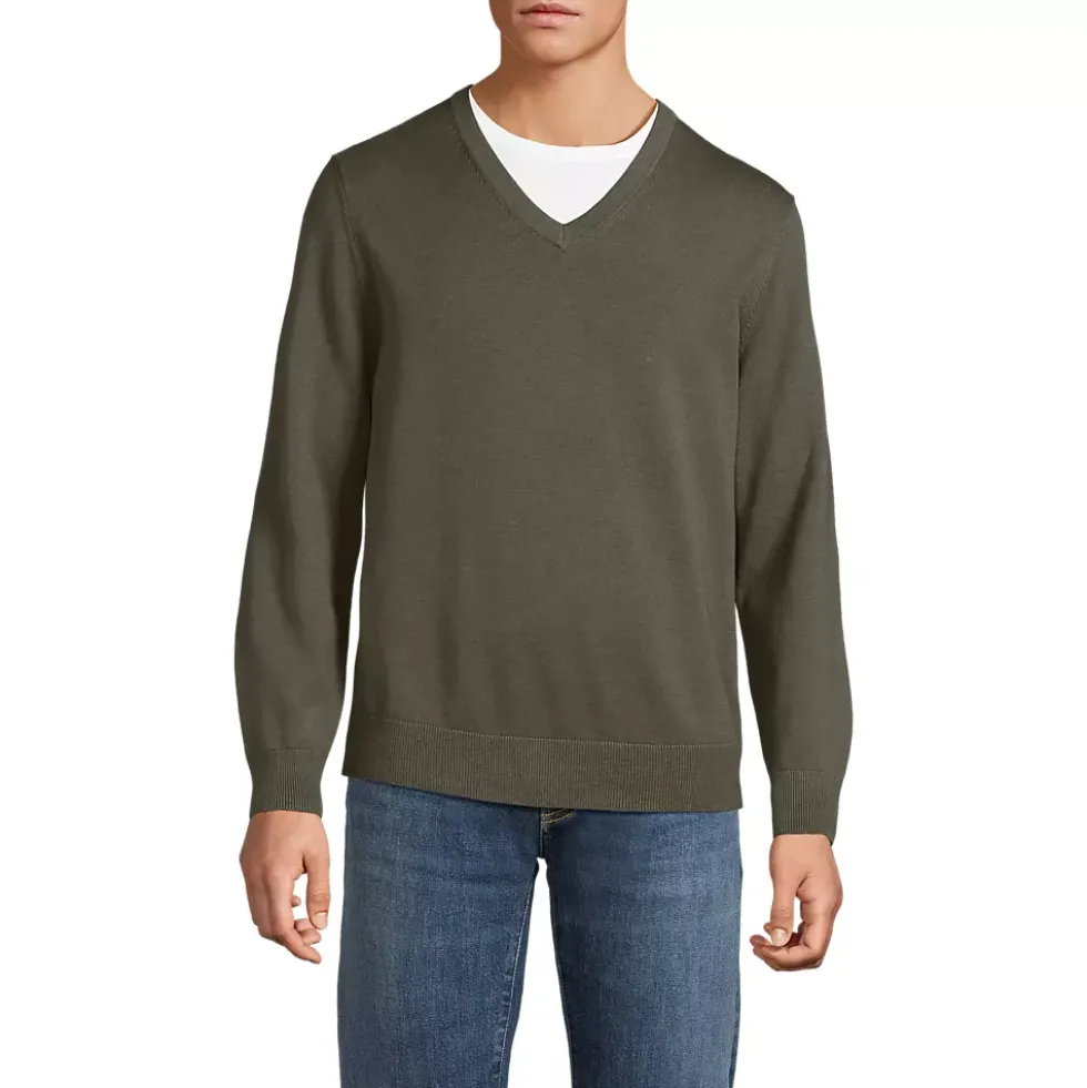 Men's Fine Gauge Cotton V Neck Sweater