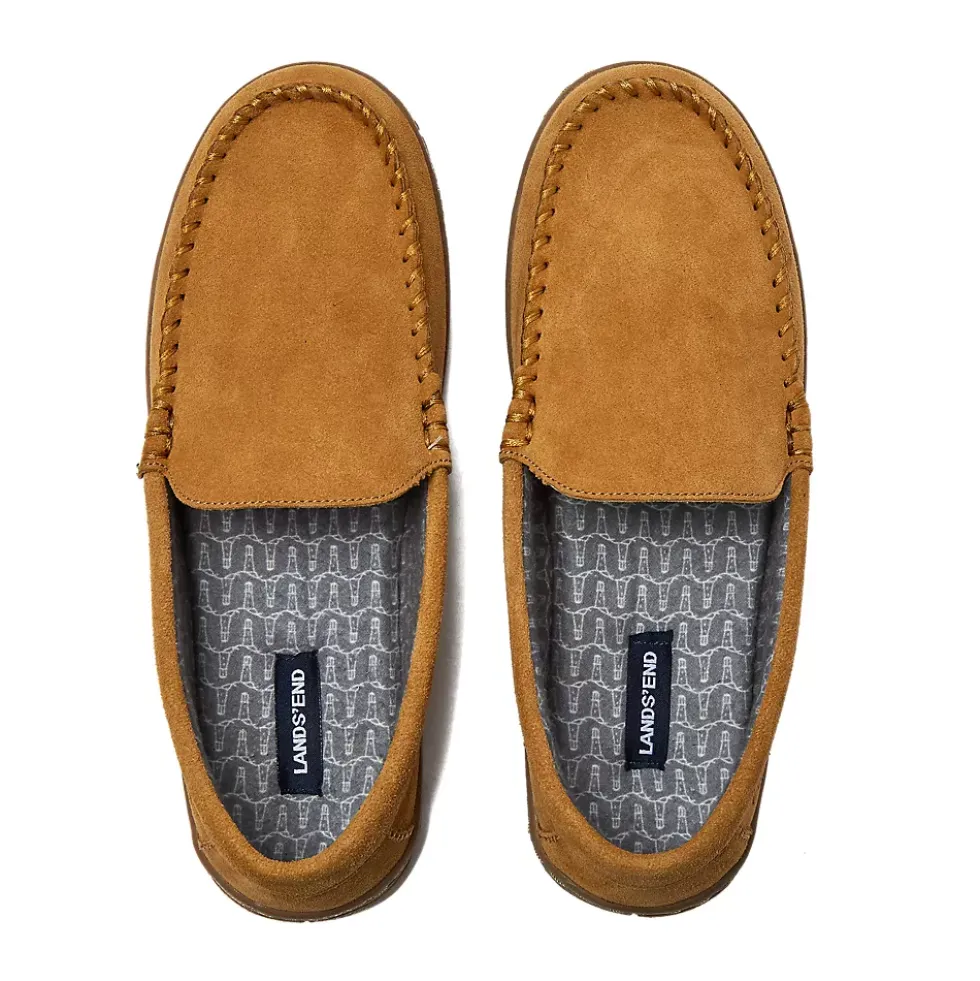 Men's Flannel Lined Suede Slip On Moccasin Slippers
