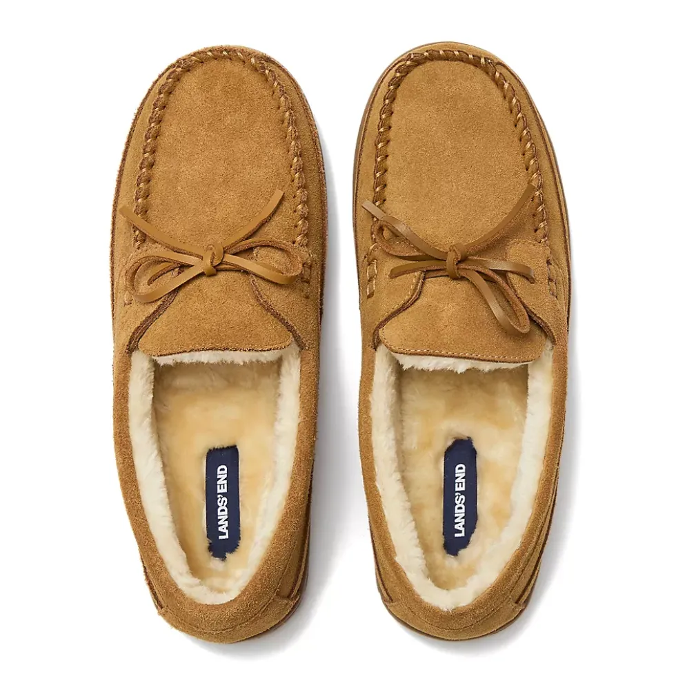 Men's Fuzzy Lined Lace Up Moccasin Slippers