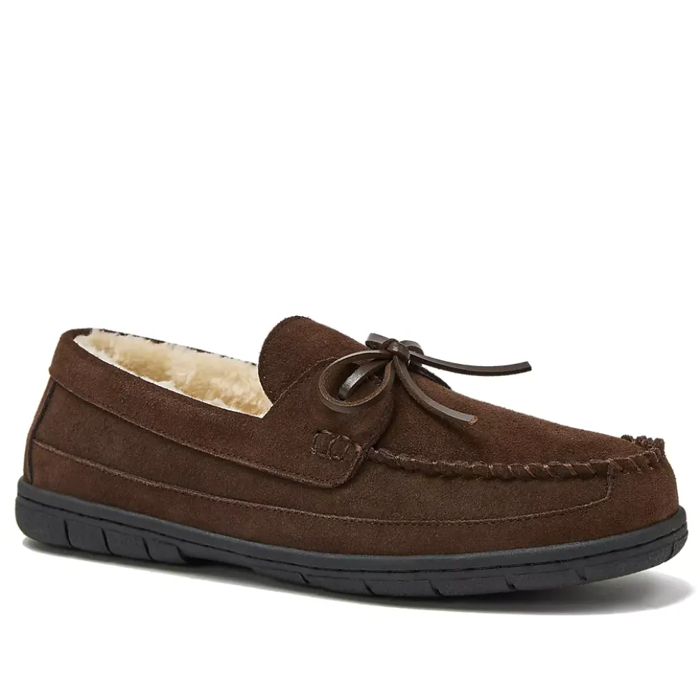 Men's Fuzzy Lined Lace Up Moccasin Slippers