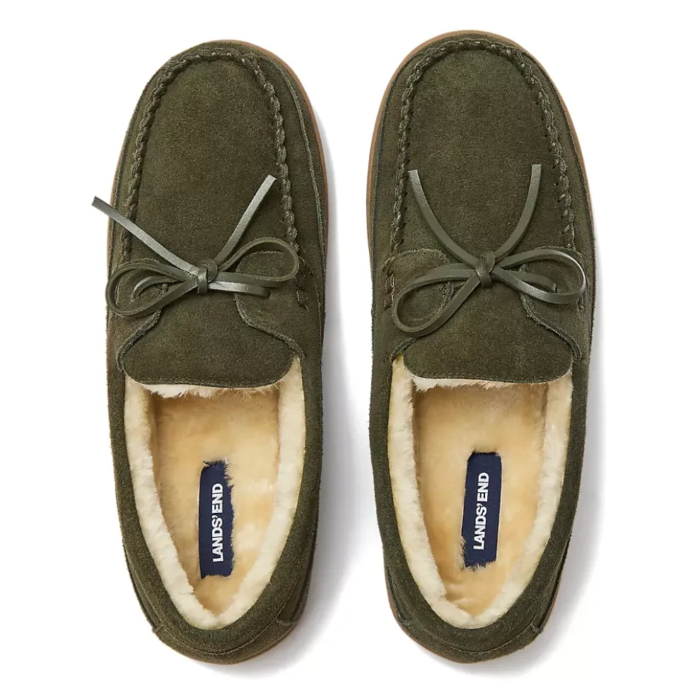 Men's Fuzzy Lined Lace Up Moccasin Slippers