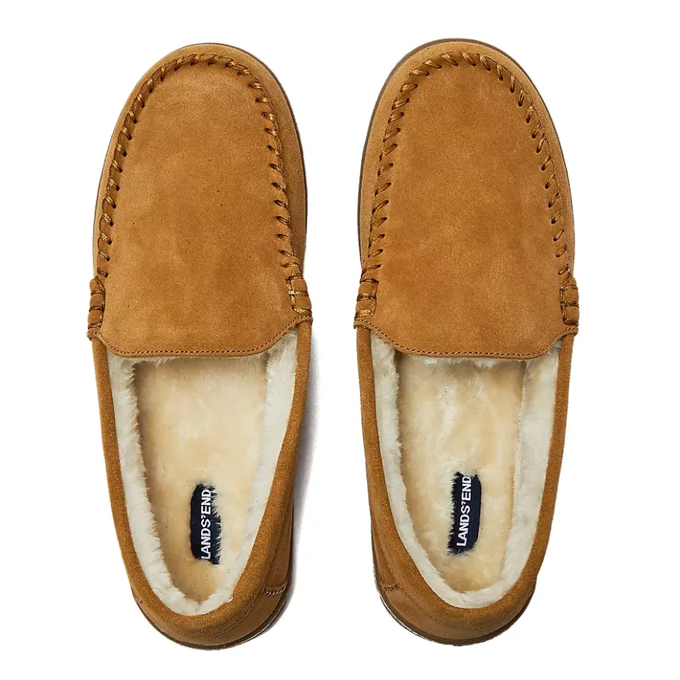 Men's Fuzzy Lined Suede Moccasin Slippers
