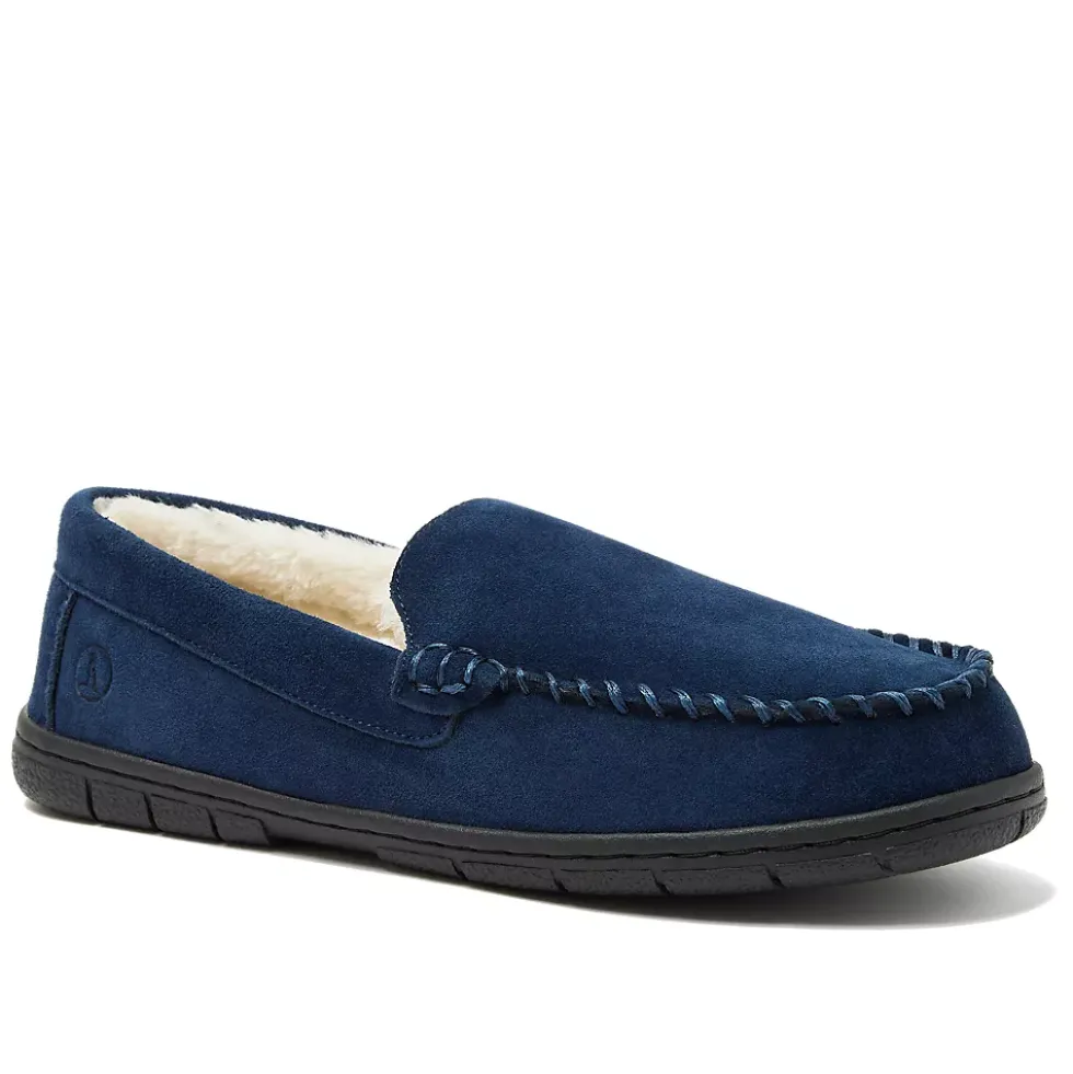 Men's Fuzzy Lined Suede Moccasin Slippers